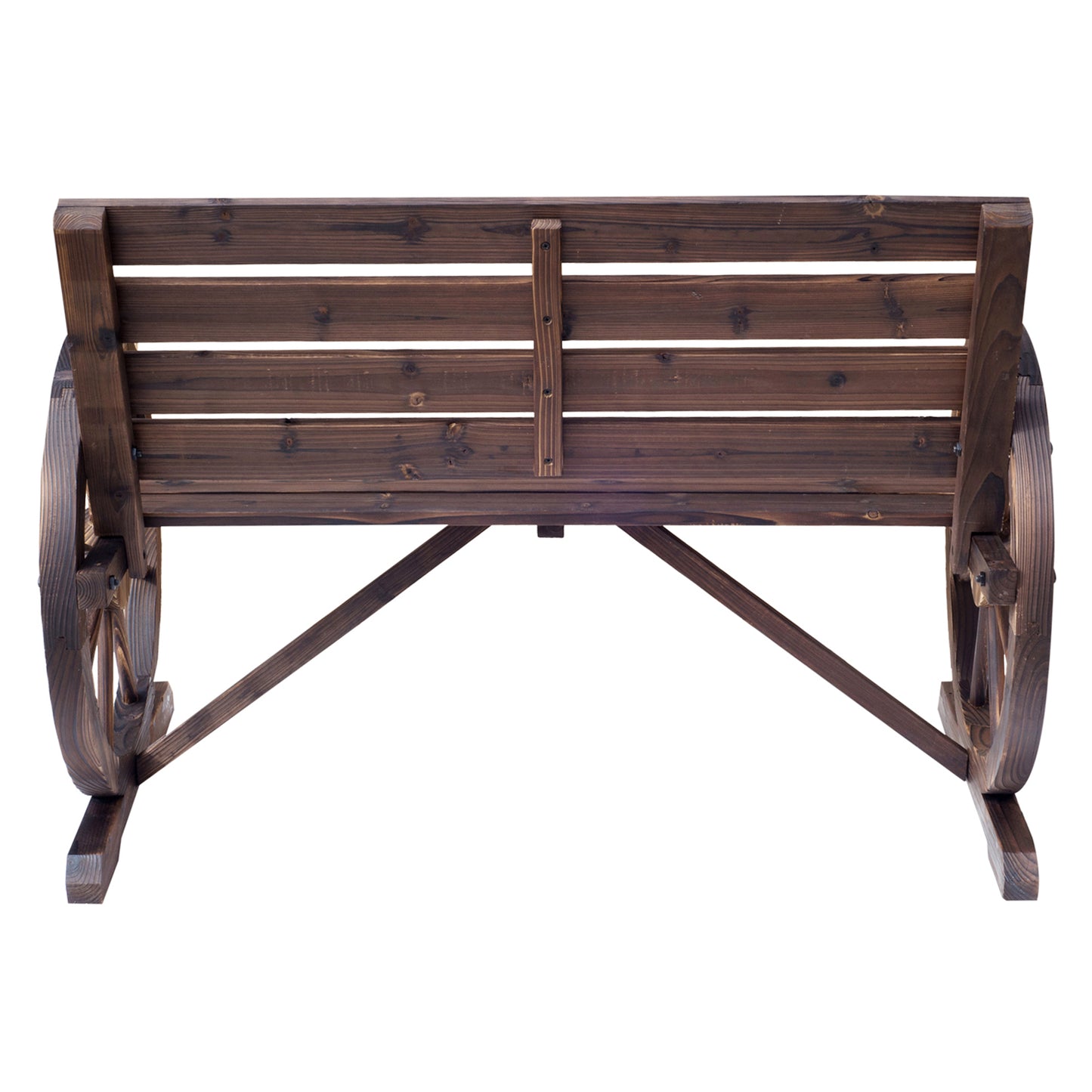 2 Seater Garden Bench with Wooden Cart Wagon Wheel Rustic High Back