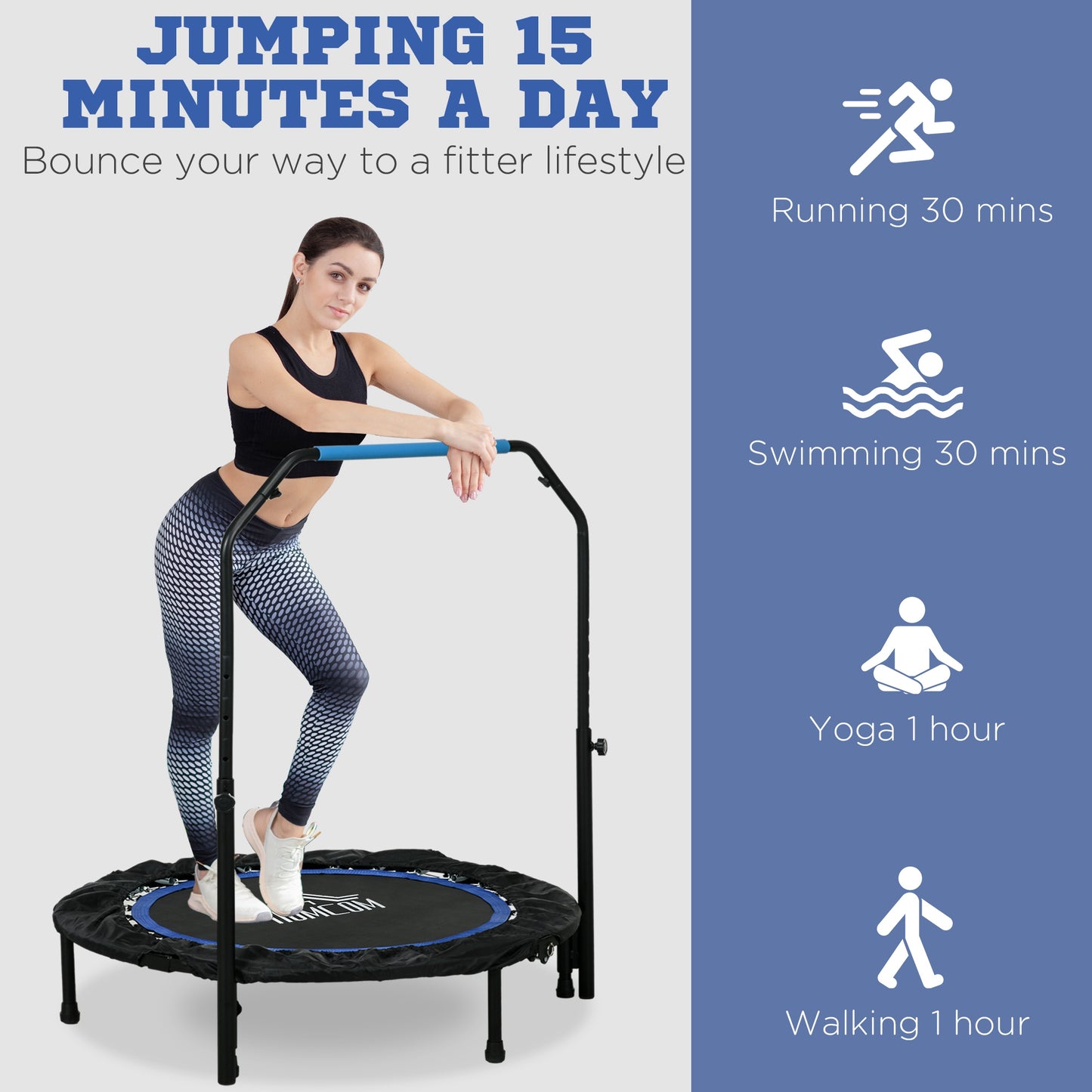 40" Foldable Mini Fitness Trampoline, with Adjustable Foam Handle