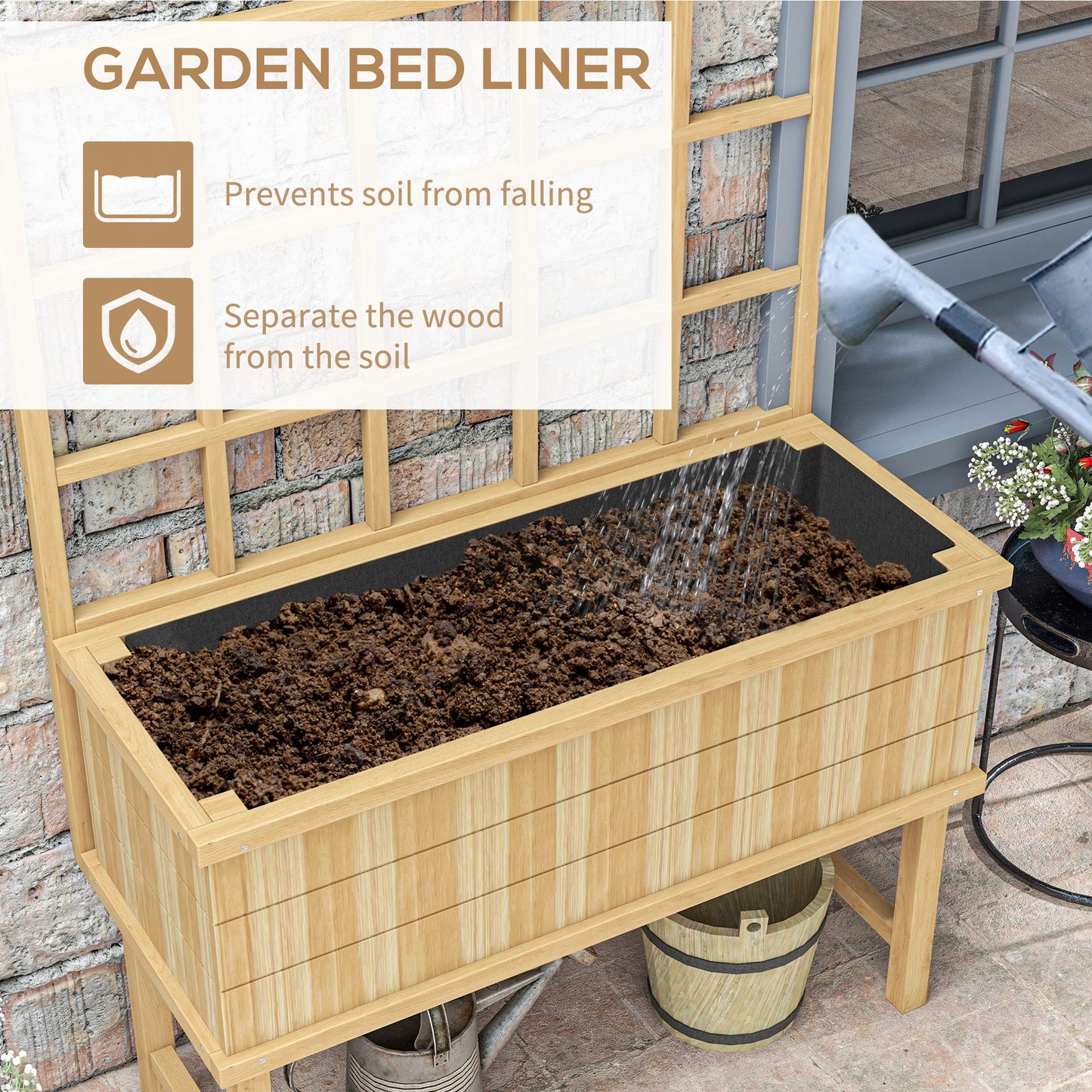 45 x 105cm Wooden Garden Planter, with Trellis