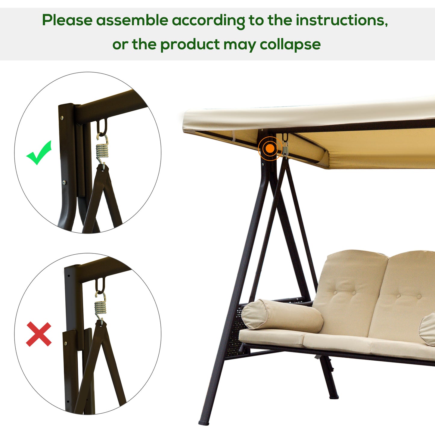 Swing Chair Hammock Chair 3 Seater Canopy Cushion Shelter Outdoor
