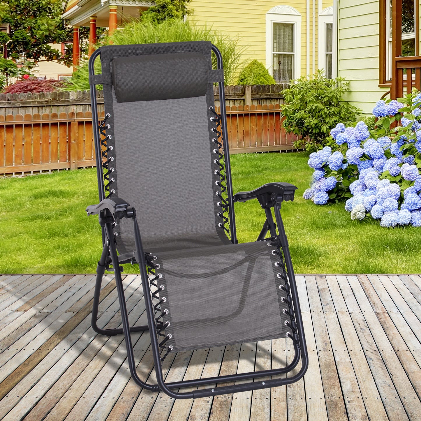 Zero Gravity Chair Metal Frame Texteline Armchair Outdoor Folding