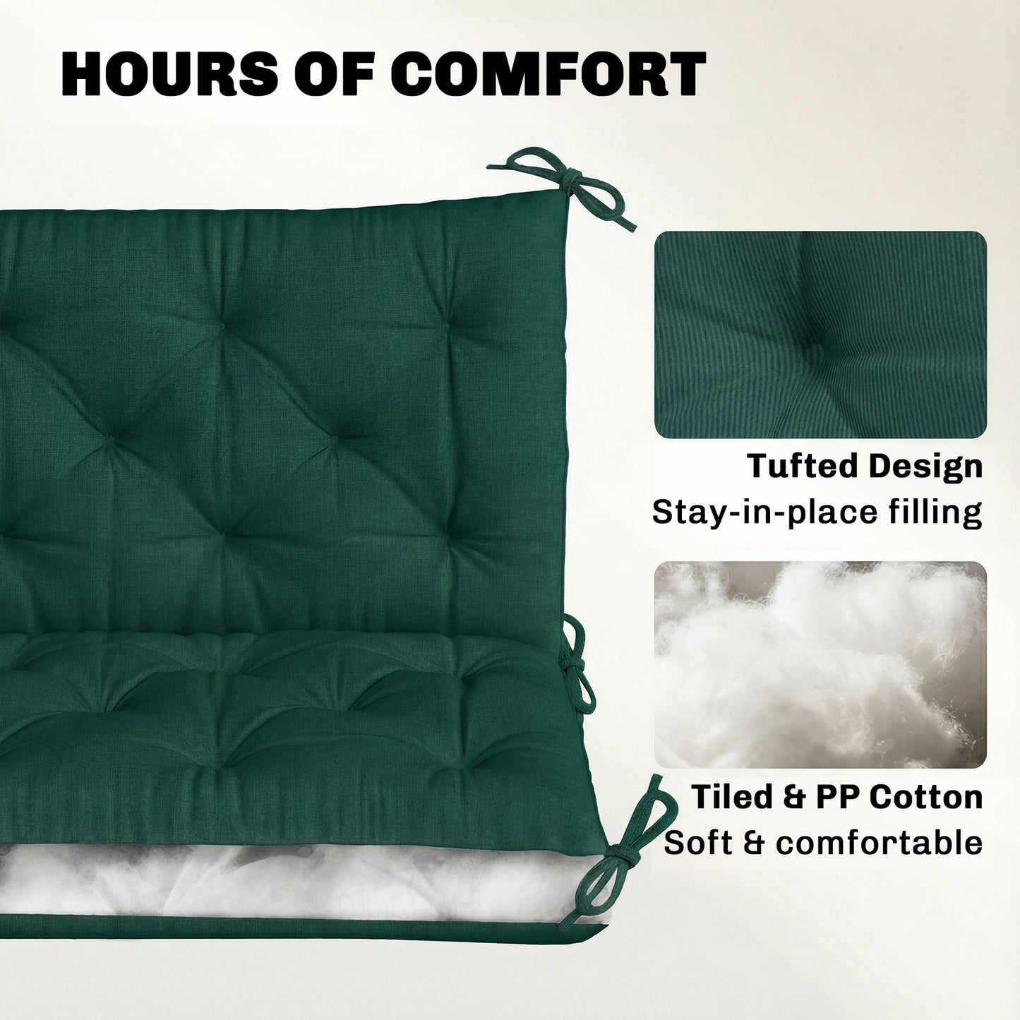3 Seater Bench Cushion, Garden Chair Cushion with Back and Ties