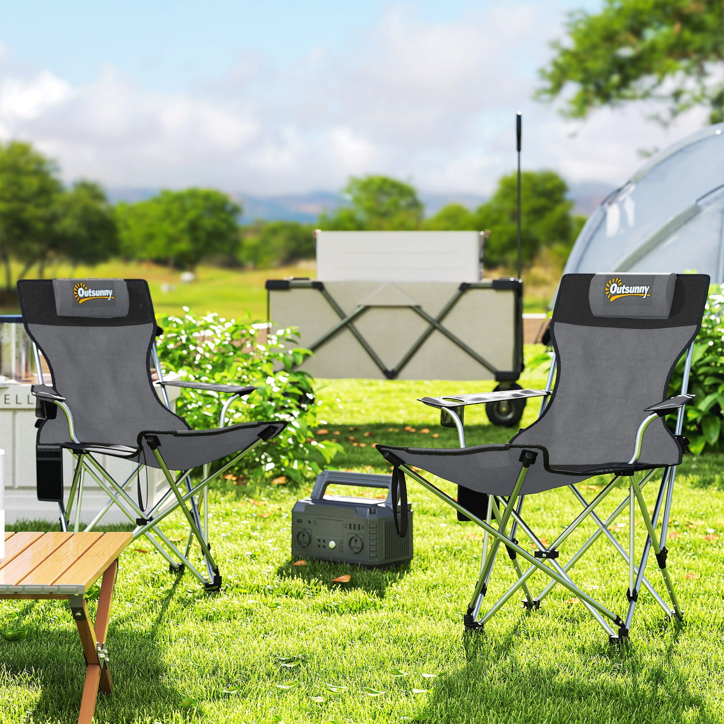 Set of 2 Reclining Folding Camping Chair w/ Detachable Footrest (2)