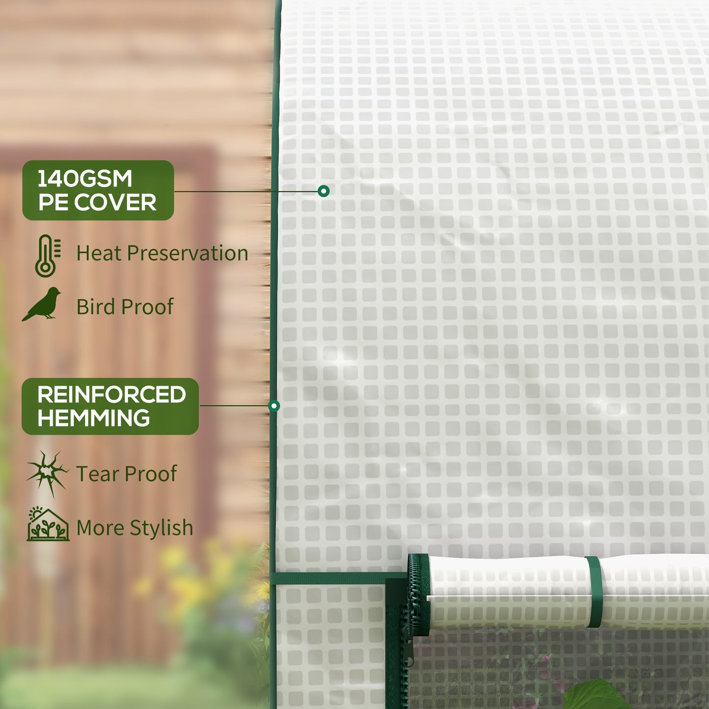 200 x 100cm Walk-In Greenhouse, with Zipped Doors