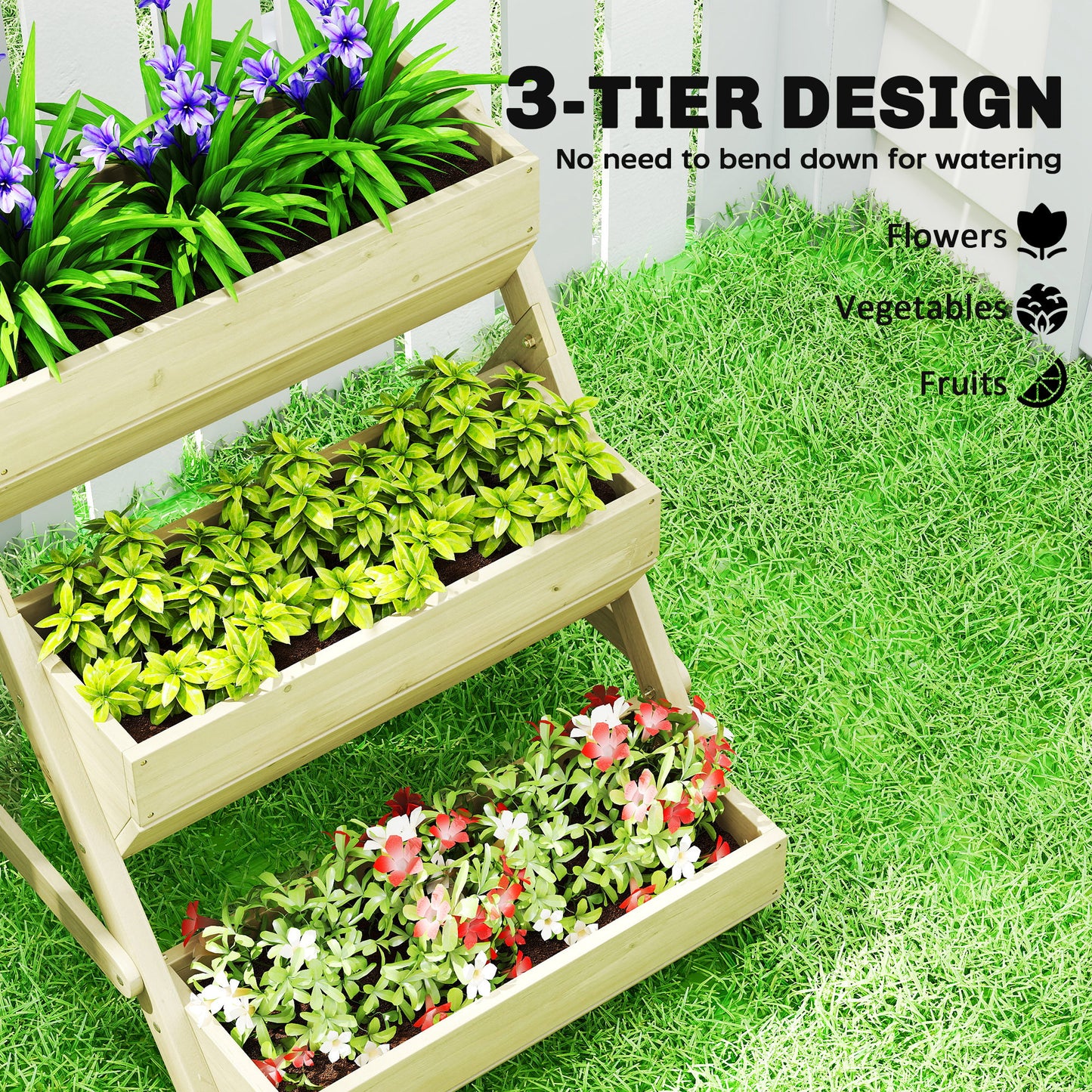 3 Tier Raised Garden Bed Wooden Elevated Planter Box Kit