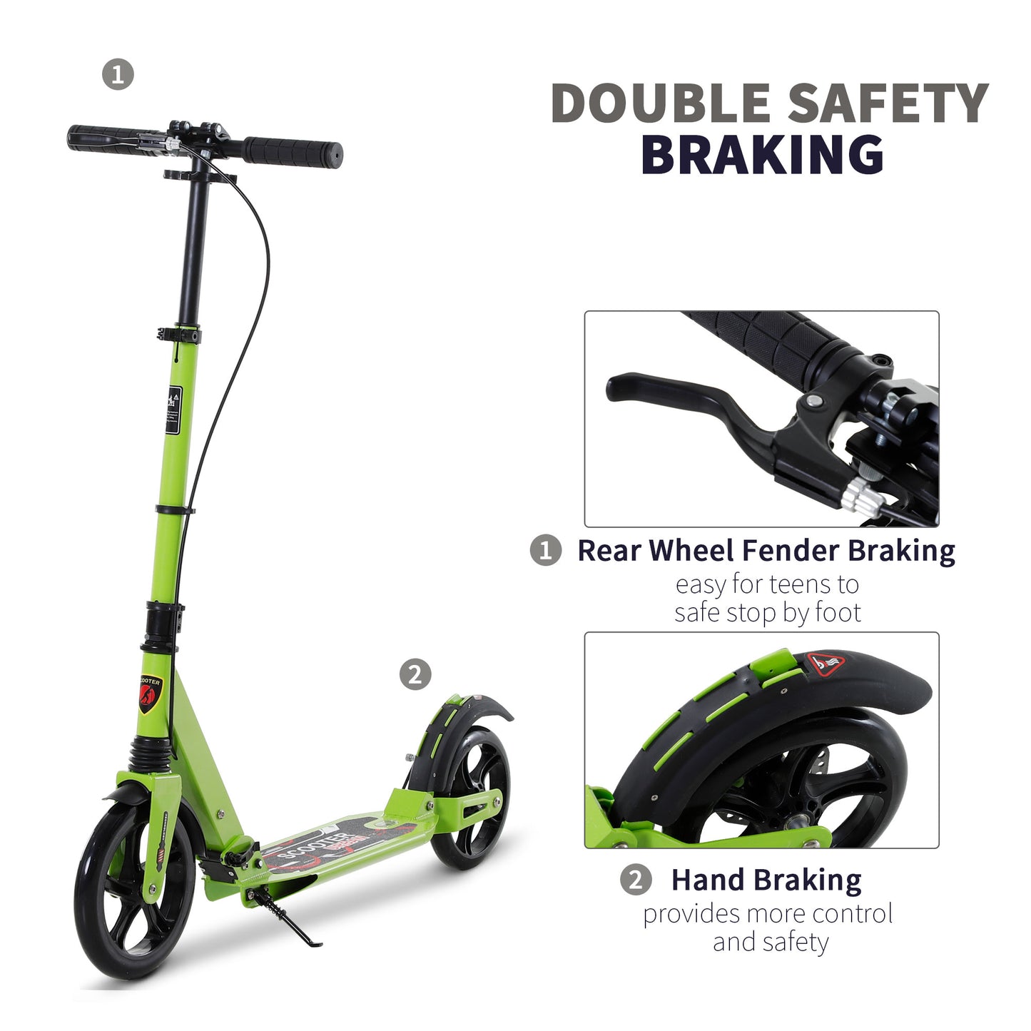 Kick Scooter, Folding 2 Wheel Scooter with Dual Brake System