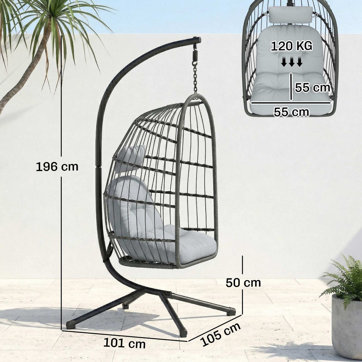 Hanging Egg Chair, Indoor Outdoor Hammock Swing Chair with Stand (1)