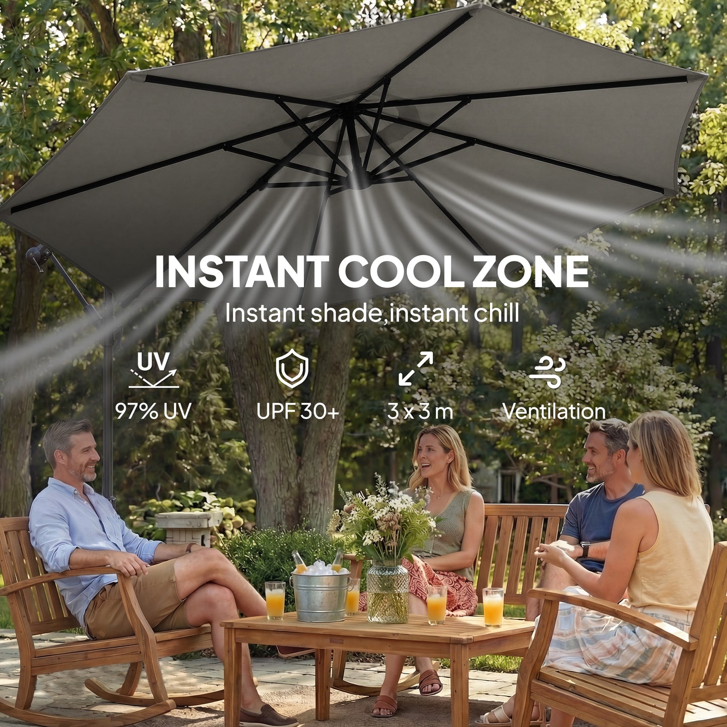 3 m Garden Cantilever Parasol with Cross Base, Sandbag