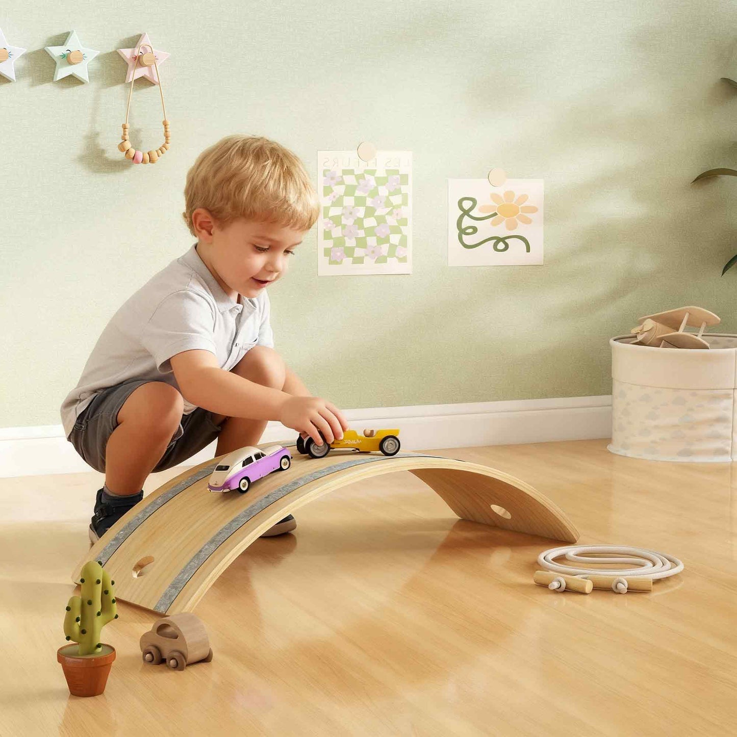 Kids Wooden Balance Board with Rope