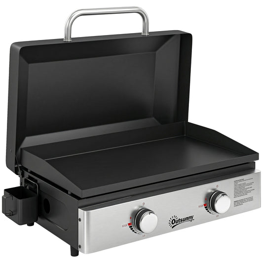 2 Burner Grill Griddle, Portable Gas Plancha, 6 kW