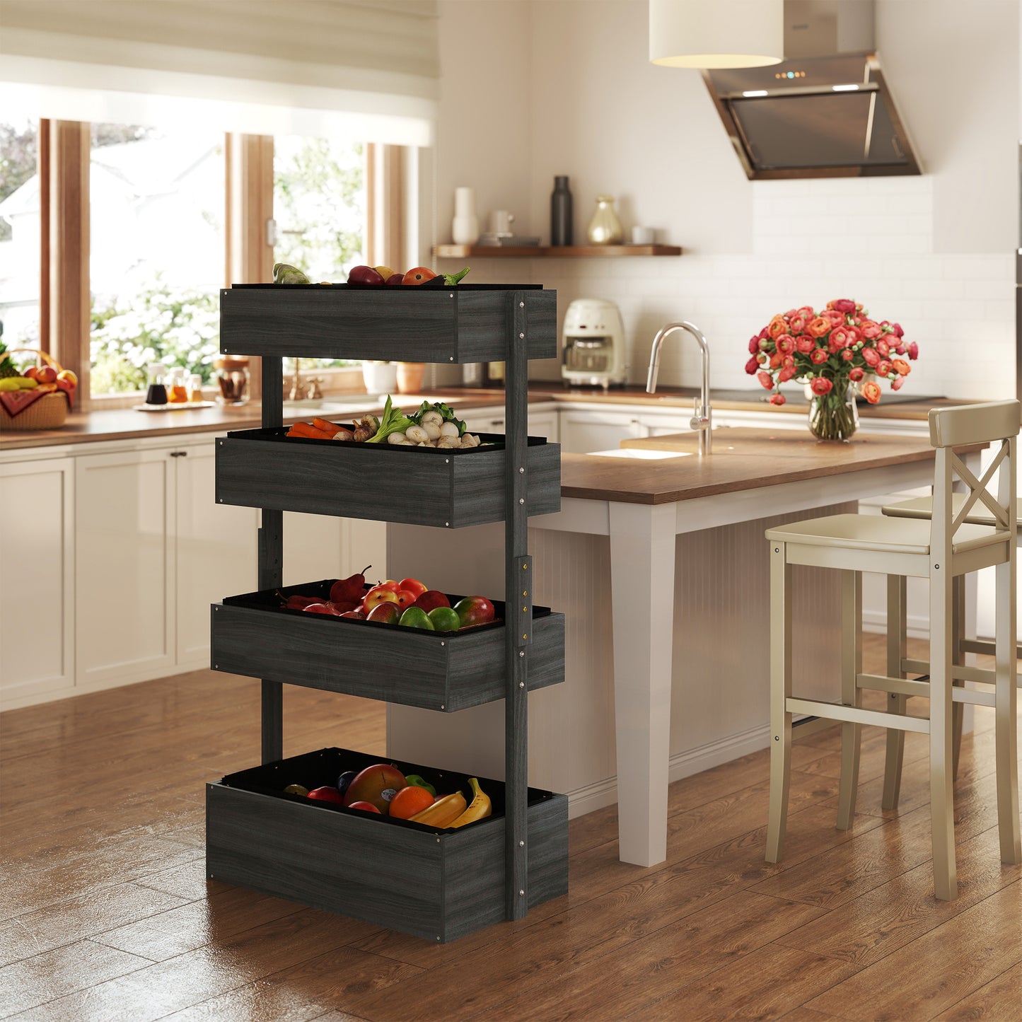 Four-Tier Basket Wooden Plant Stand