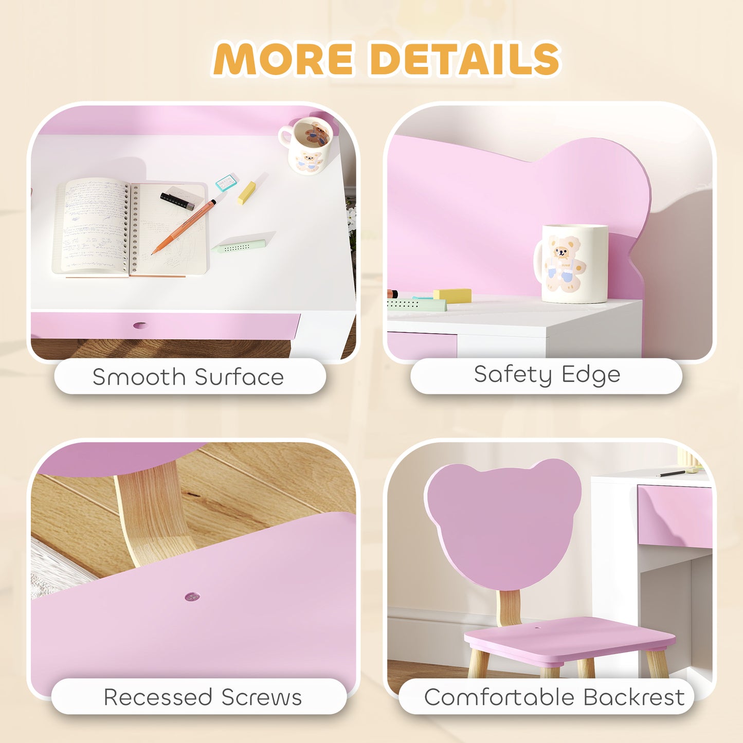 Kids Desk and Chair Set with Drawer for Drawing, Reading