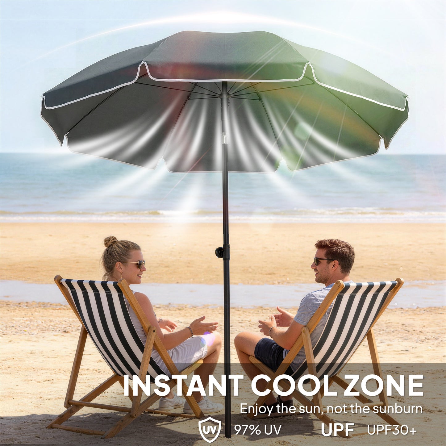 1.8 m Beach Umbrella Parasol with Sand Anchor (1)