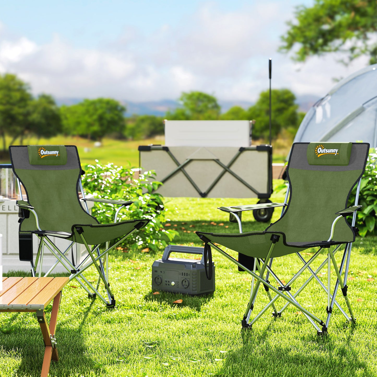 Set of 2 Reclining Folding Camping Chair w/ Detachable Footrest