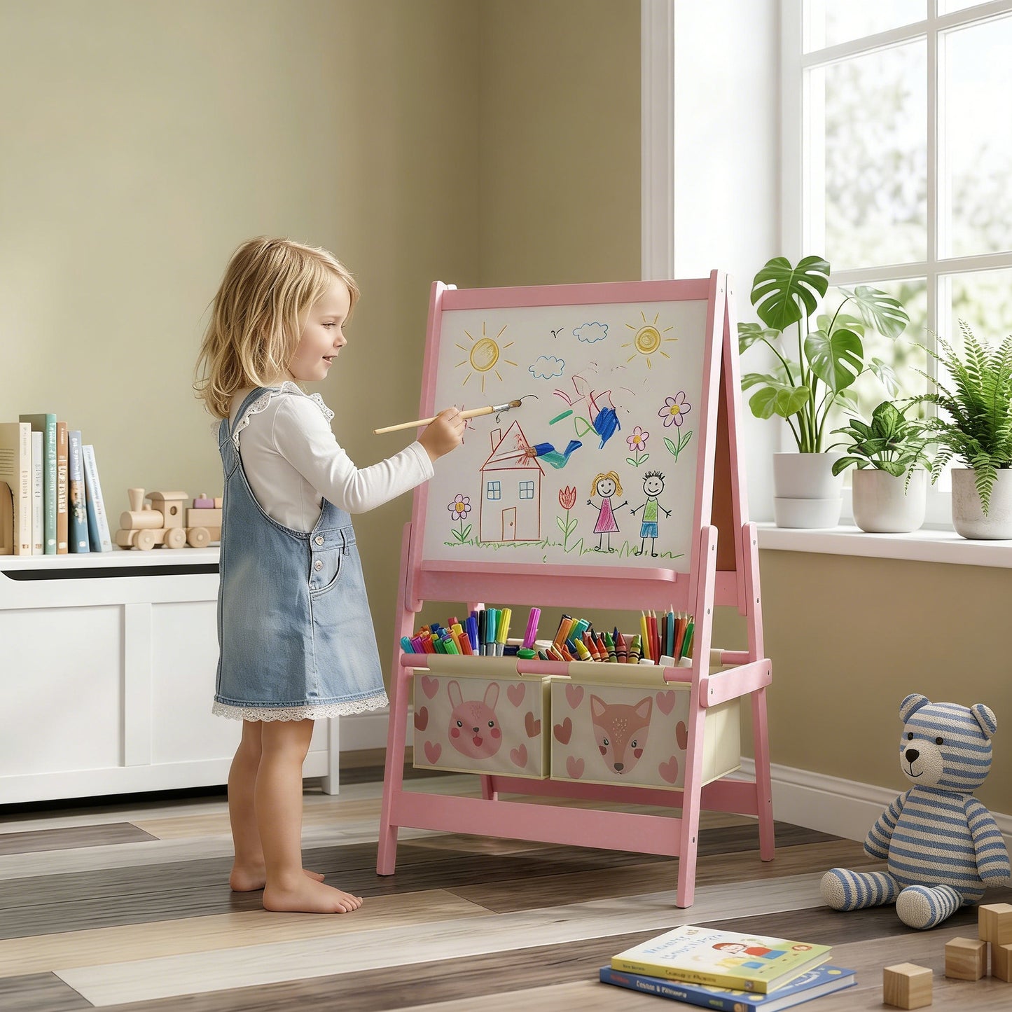 Three-In-One Kids Easel with Paper Roll, Art Easel, with Storage