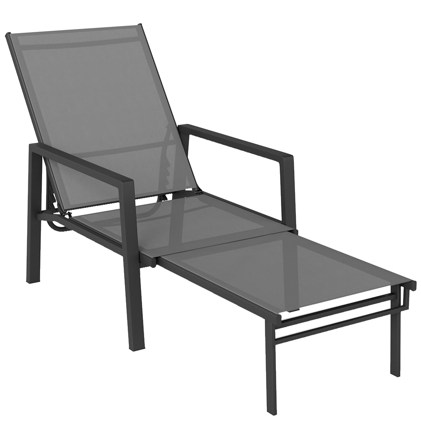 Sun Lounger Retracable Footrest 5-Position Adjustable Steel Frame