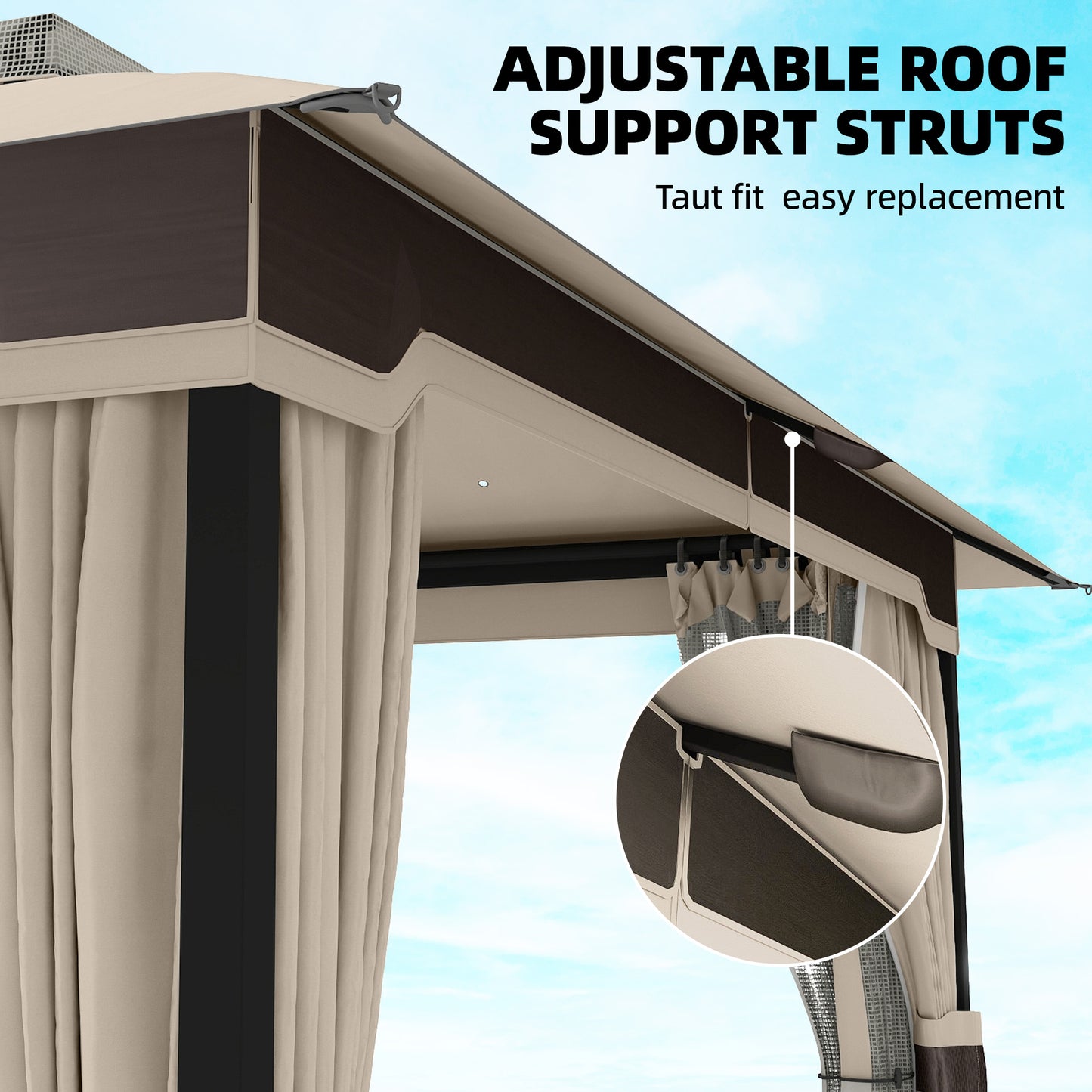 3 x 3.6 m Outdoor Garden Gazebo with Netting and Curtains