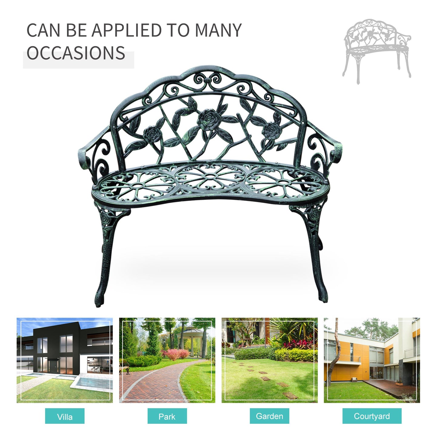 Cast Aluminum Garden Bench-Antique