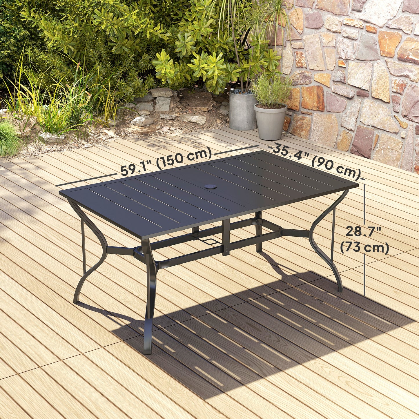 Rectangle Garden Dining Table with Parasol Hole
