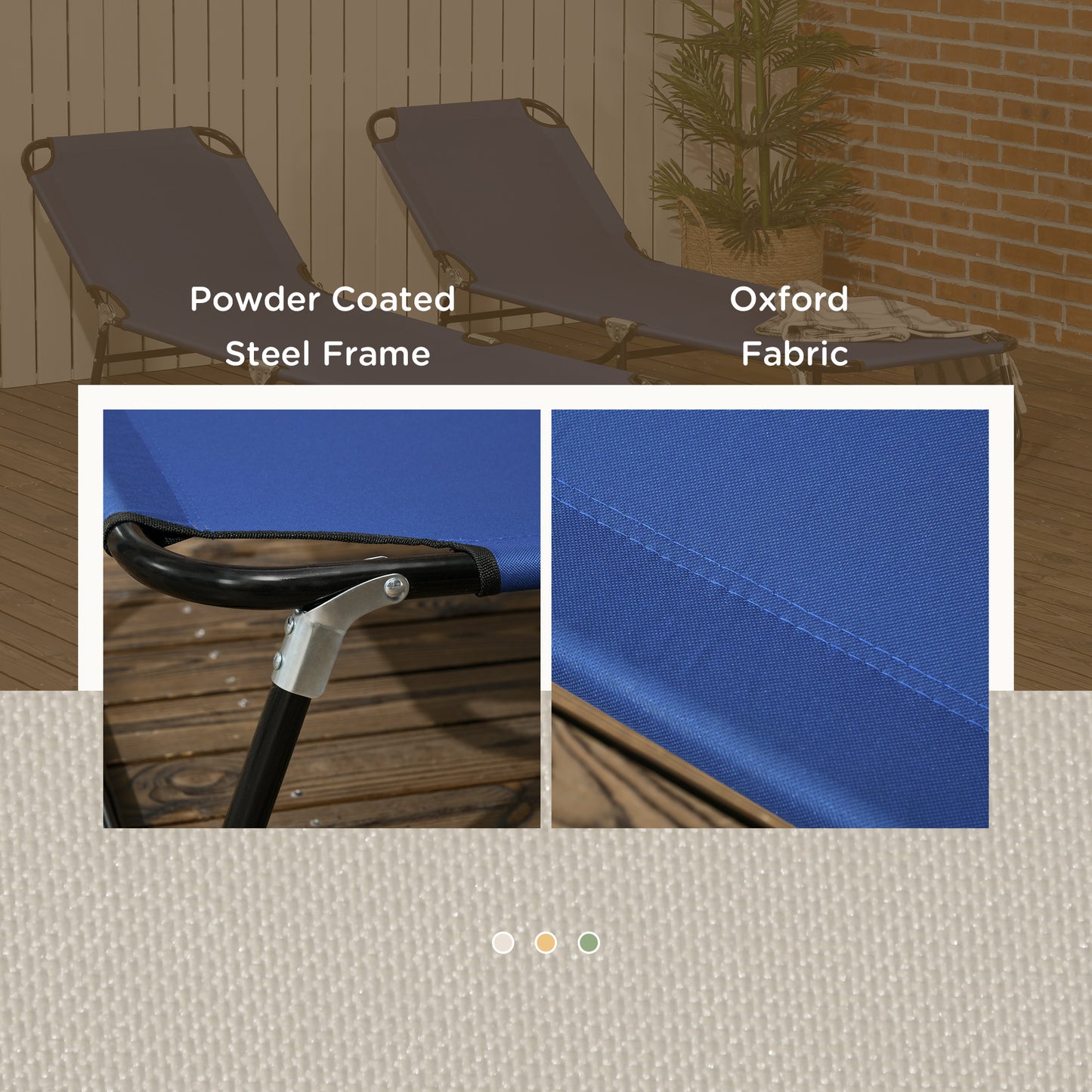 Set of Two Metal Frame Folding Sun Loungers