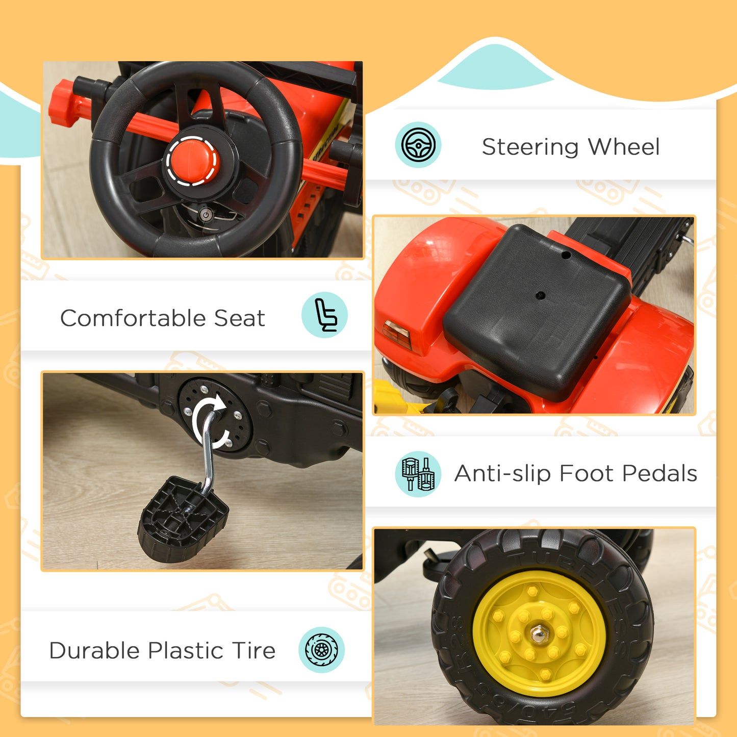 Ride On Tractor for Kids, 3 in 1 Ride On Excavator Toy Car