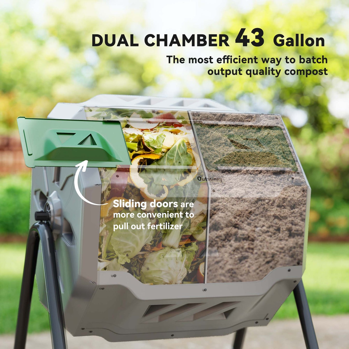 160L 360° Rotating Dual Chamber Composter