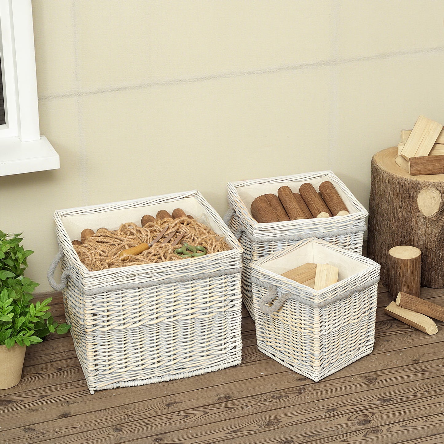 Set of 3 Log Baskets for Wood Burner Indoor