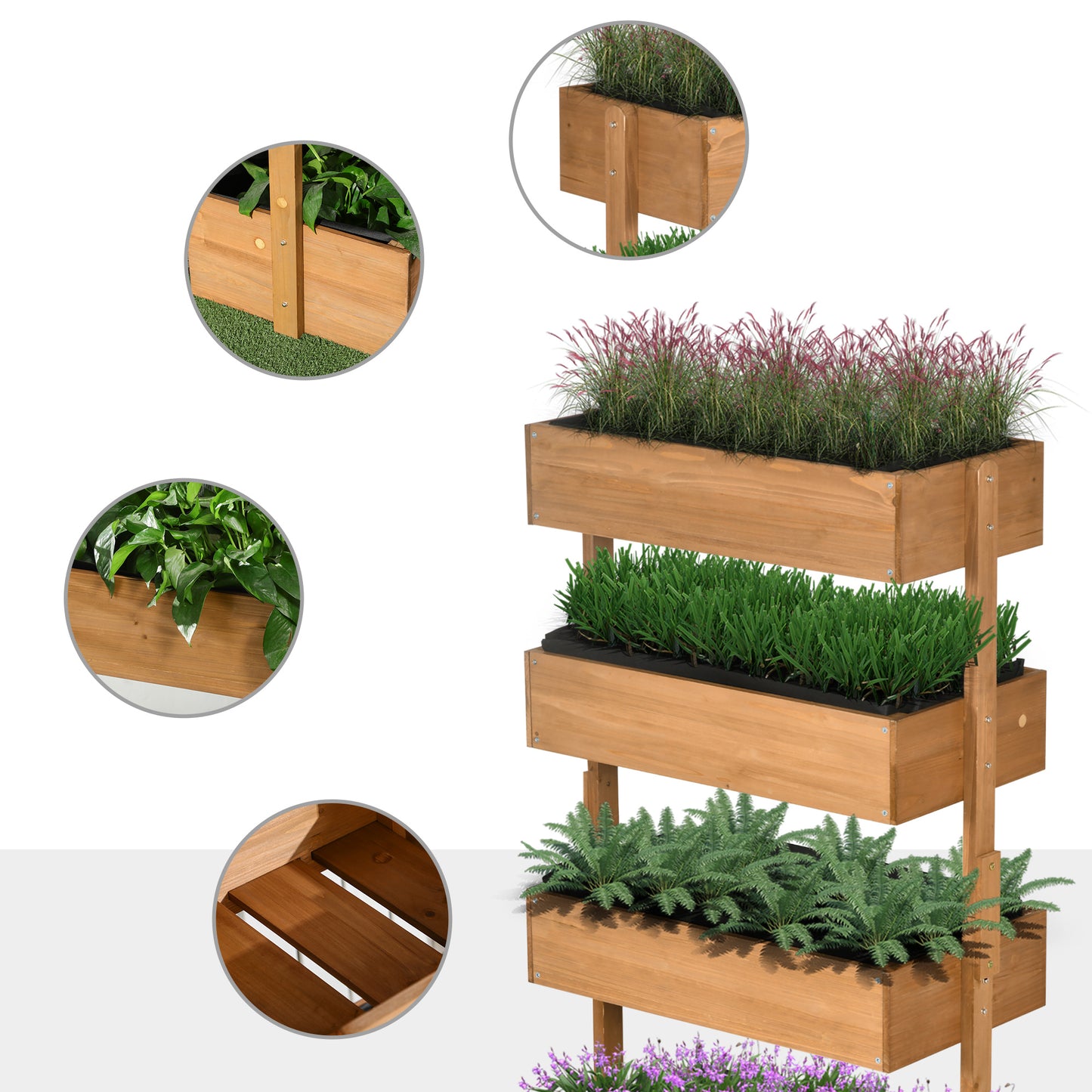 Four-Tier Basket Wooden Plant Stand