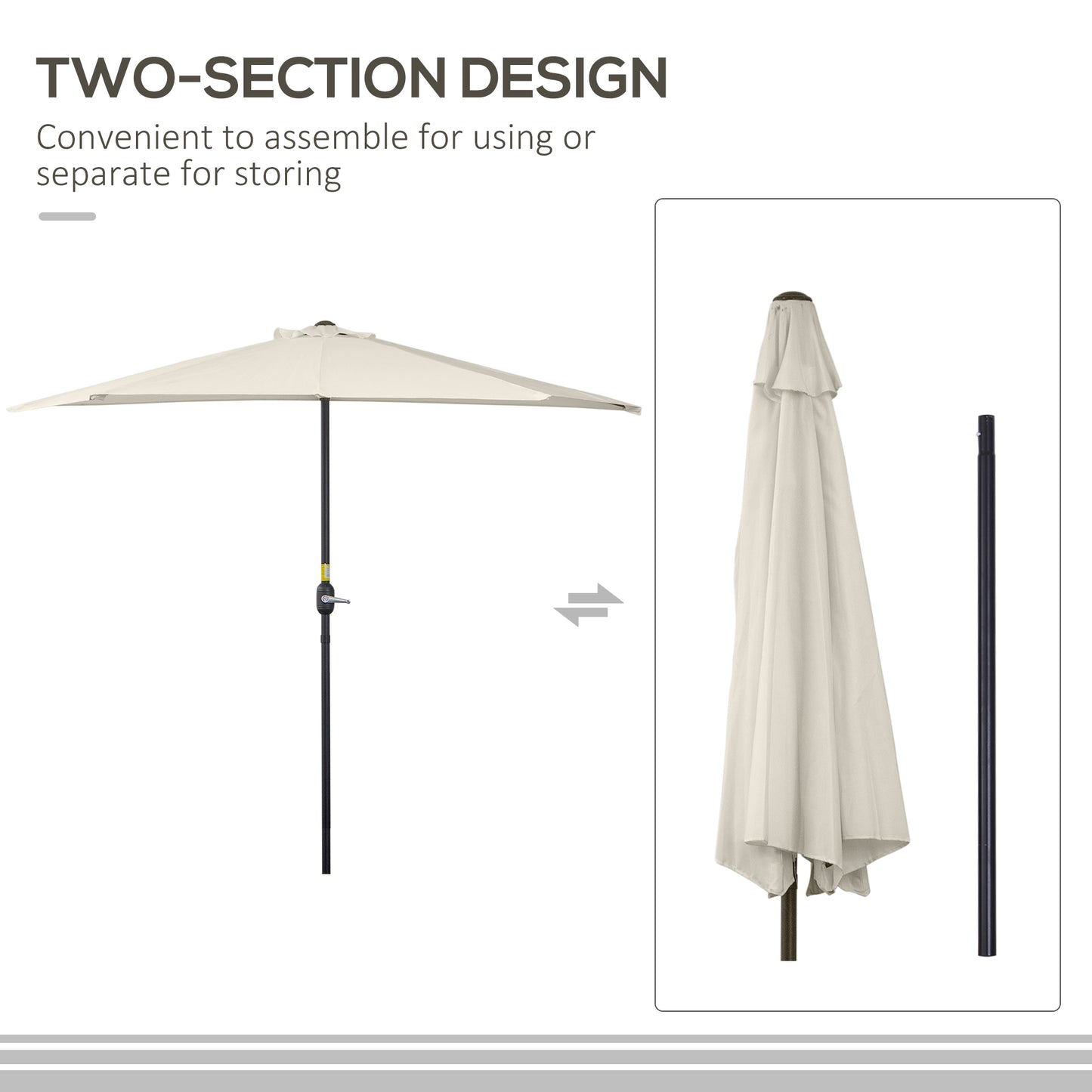 3(m) Half Parasol, Semi Round Umbrella with Metal Frame