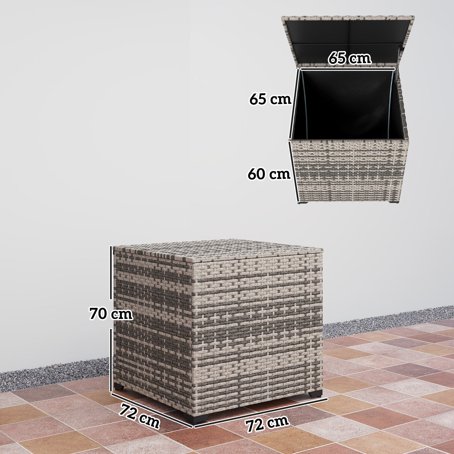253L Garden Storage Box, Rattan Deck Box with Zipped Liner