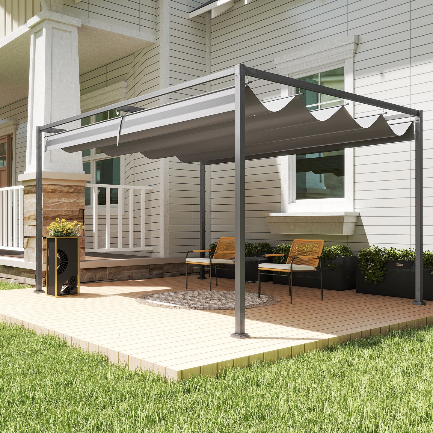 4 x 3(m) Metal Outdoor Pergola with Retractable Roof