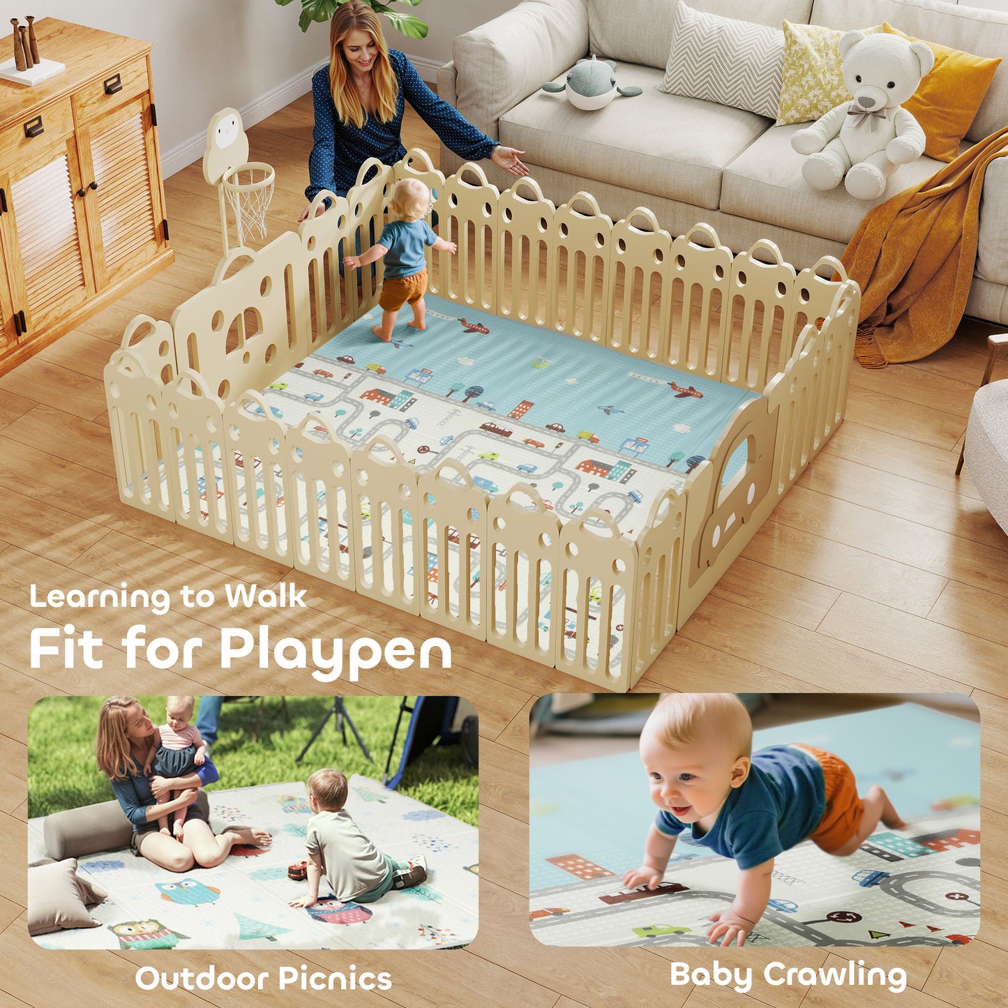 Foldable Baby Plat Mat Double Sided, Kids Floor Mat for Crawling