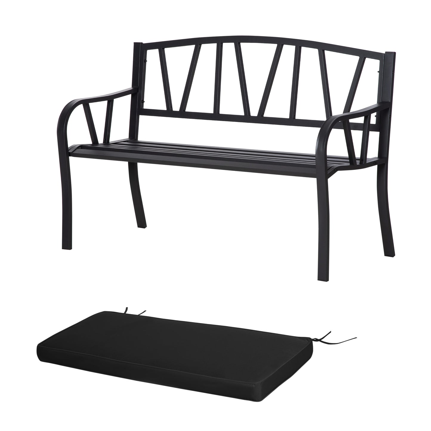 2-Seater Garden Bench with Cushion, Metal Loveseat