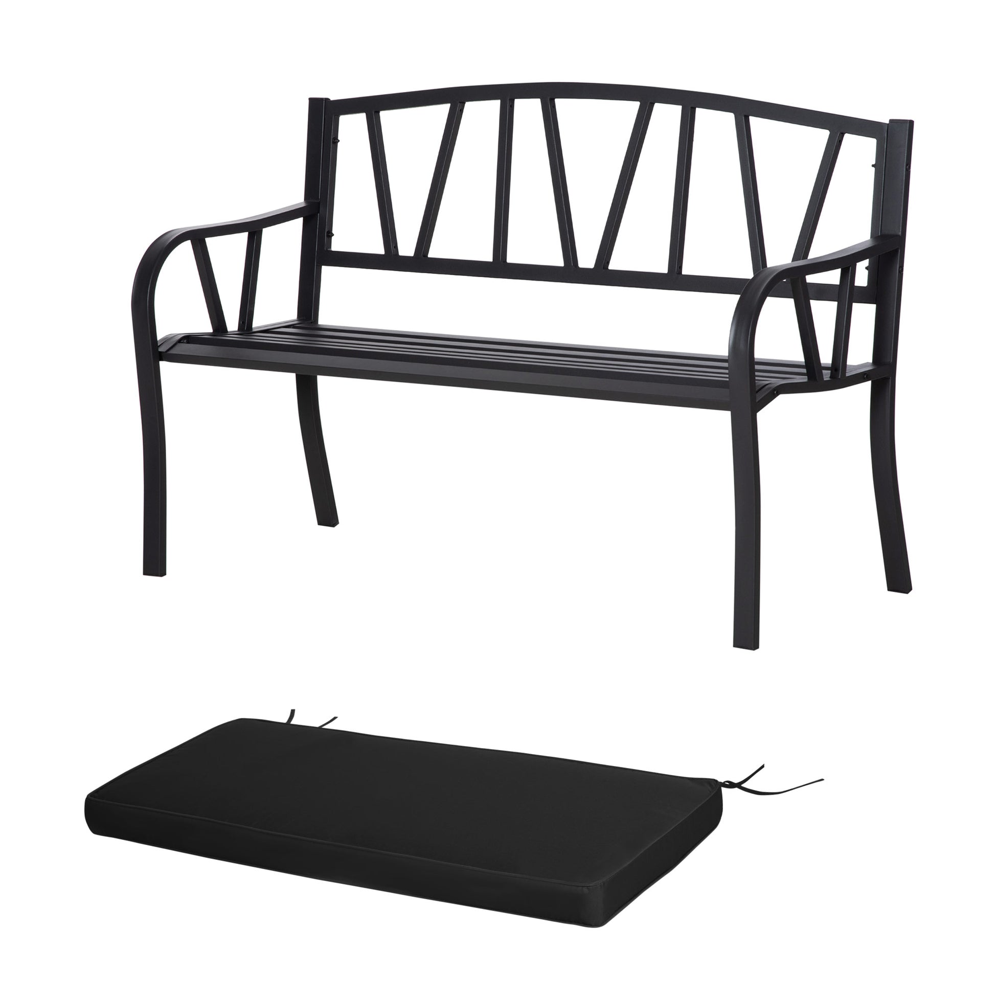 2-Seater Garden Bench with Cushion, Metal Loveseat