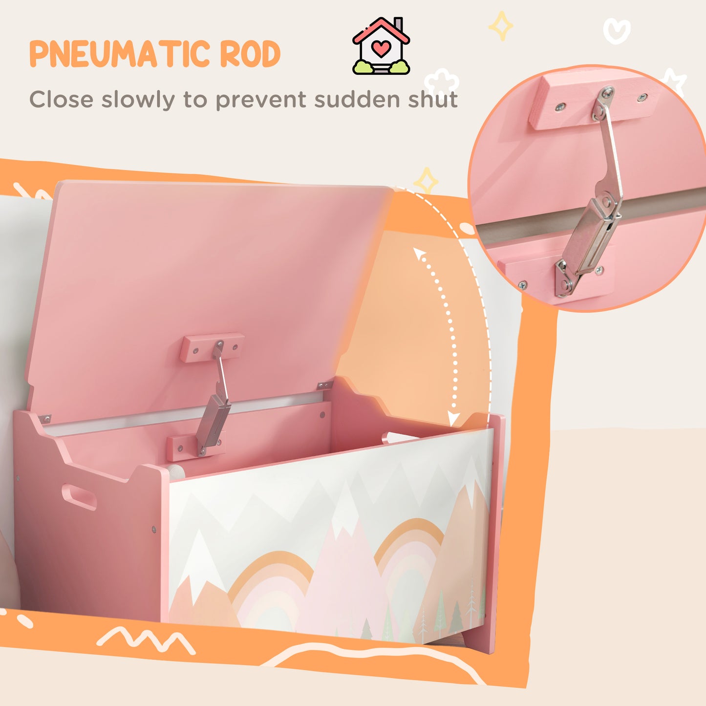Toy Box, Kids Storage Chest, with Lid, Safety Hinge