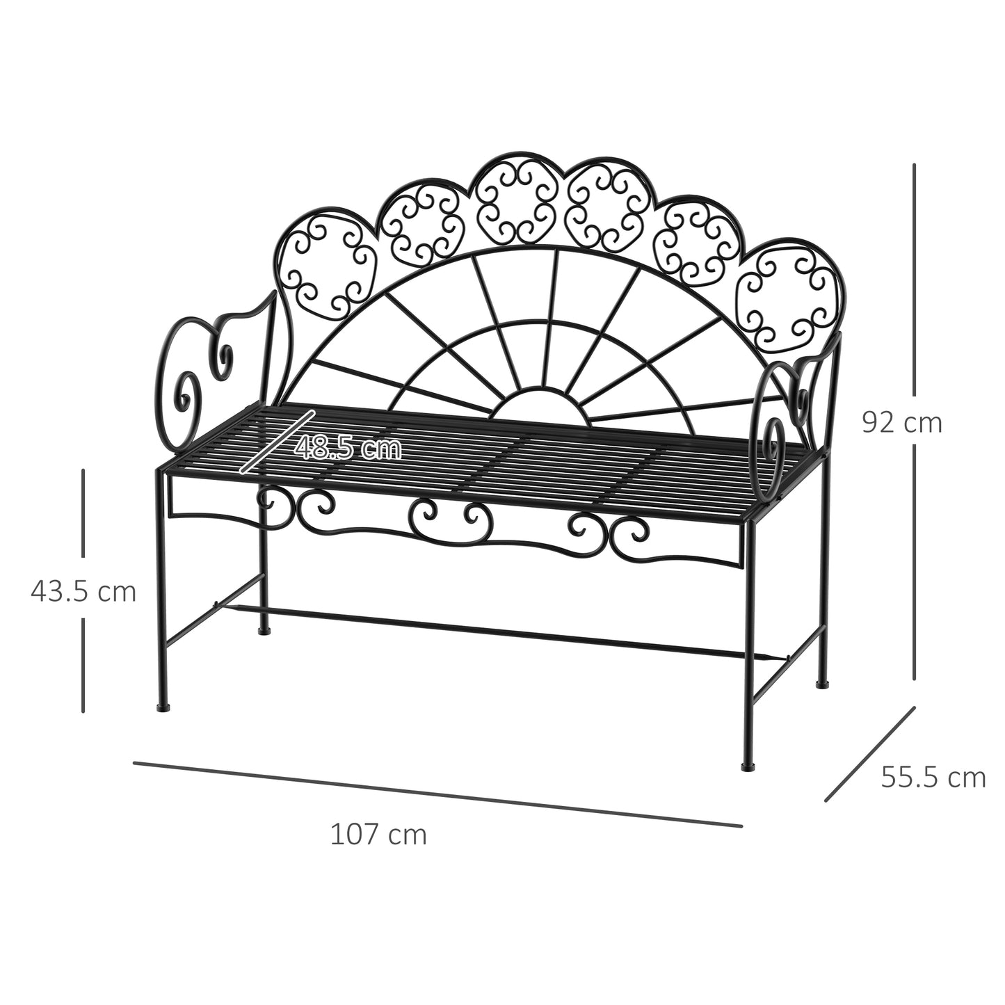 Metal Garden Bench Loveseat with Slatted Seat (1)