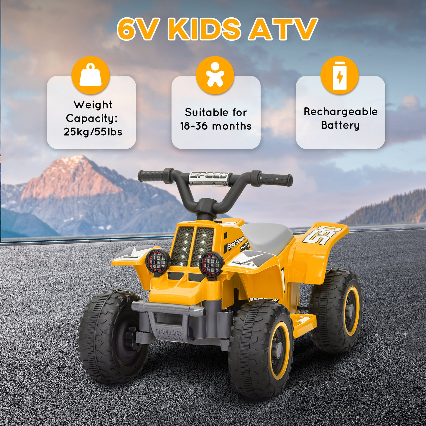 6V Electric Quad Bike for Kids, Ride On ATV w/ Forward/Reverse