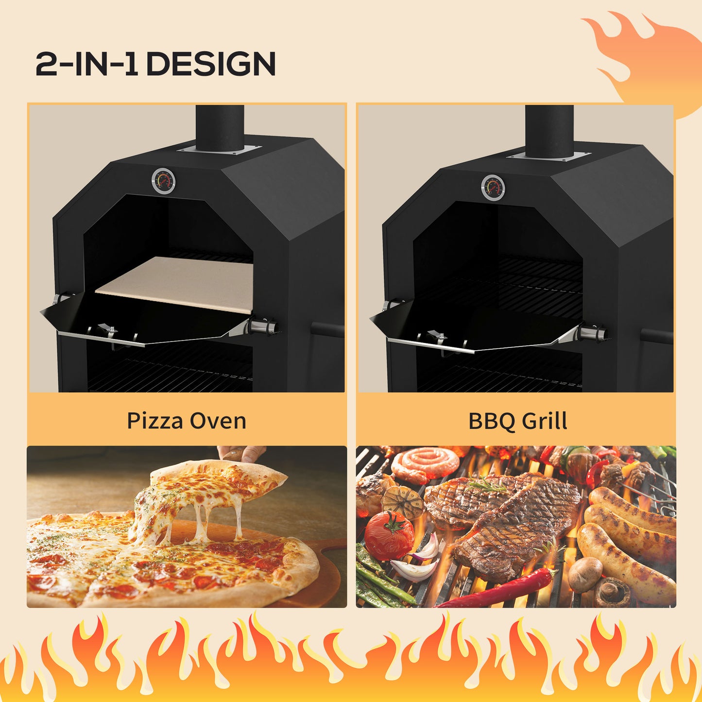 Steel 3-Tier Outdoor Pizza Oven Charcoal BBQ Grill