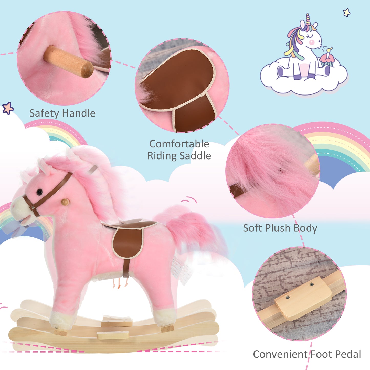 Kids Plush Rocking Horse w/ Sound Moving Mouth Wagging Tail