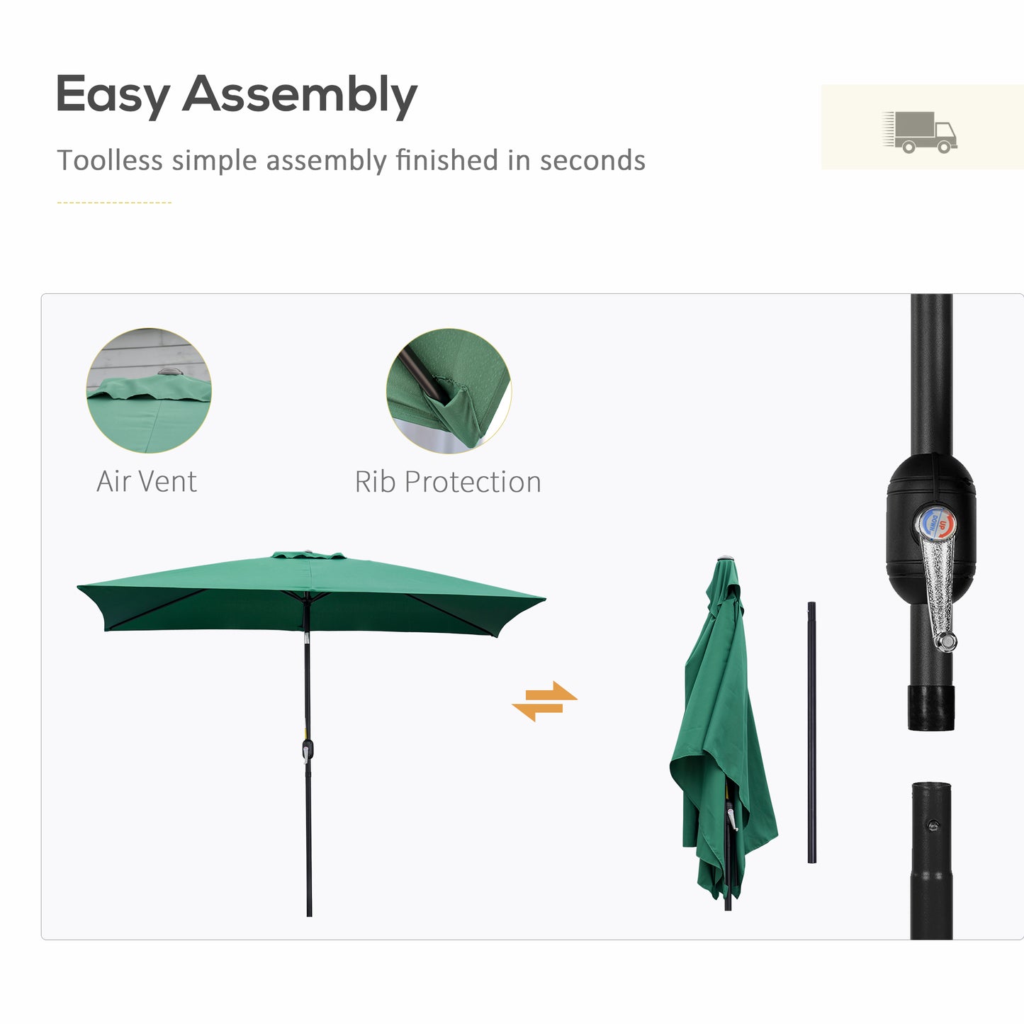 3x2m Garden Parasol Umbrella with Aluminium Pole, Tilt and Crank