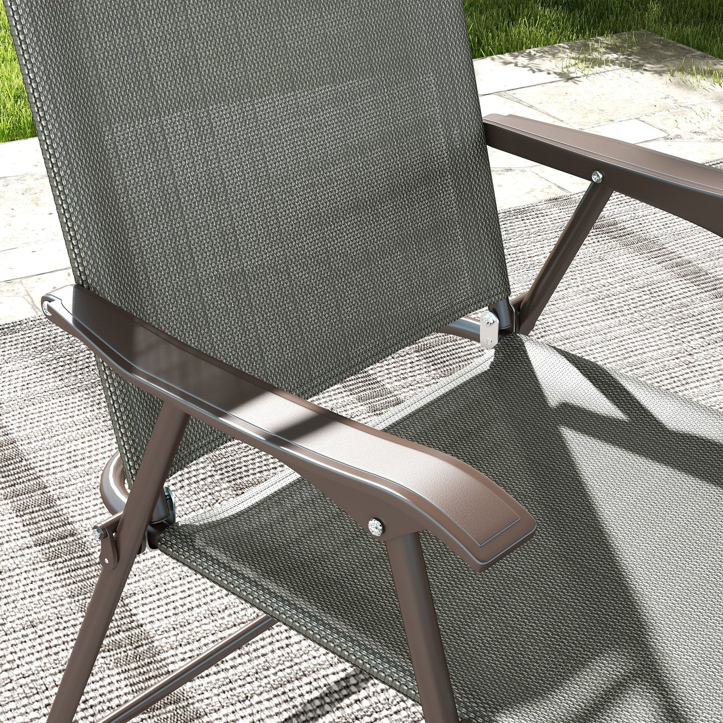 Set of Two Folding Garden Chairs, with Fabric Mesh Seats