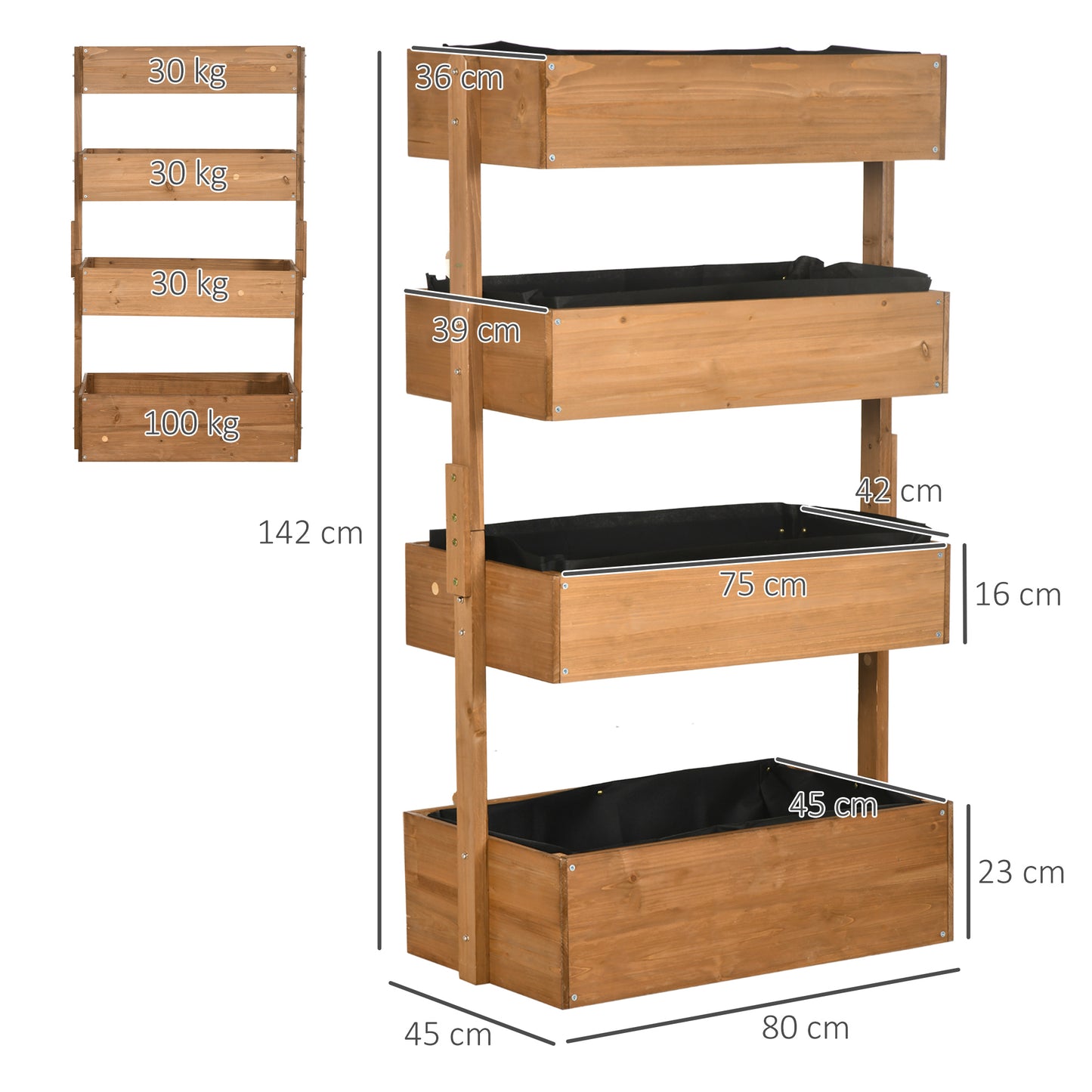 Four-Tier Basket Wooden Plant Stand