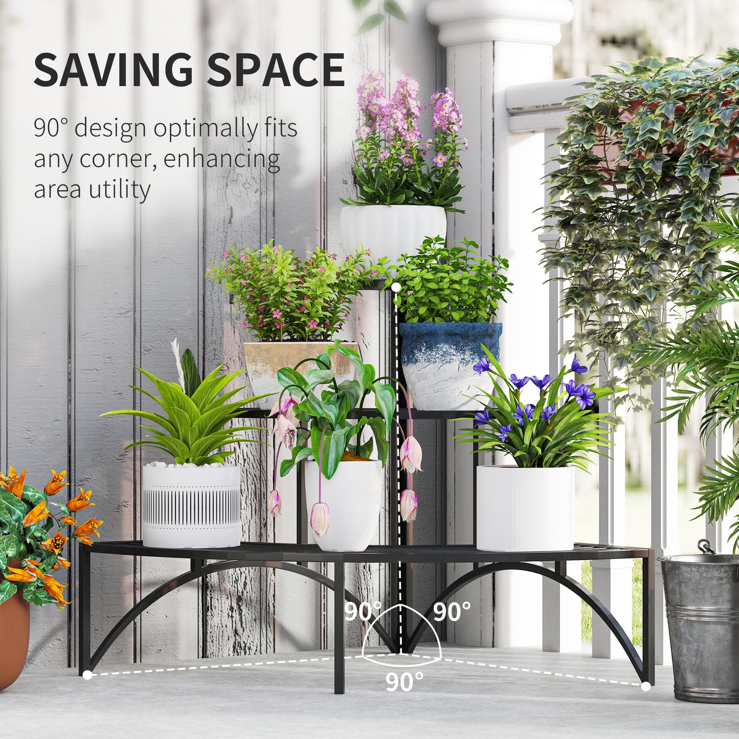 Three-Tier Corner Metal Plants Shelves