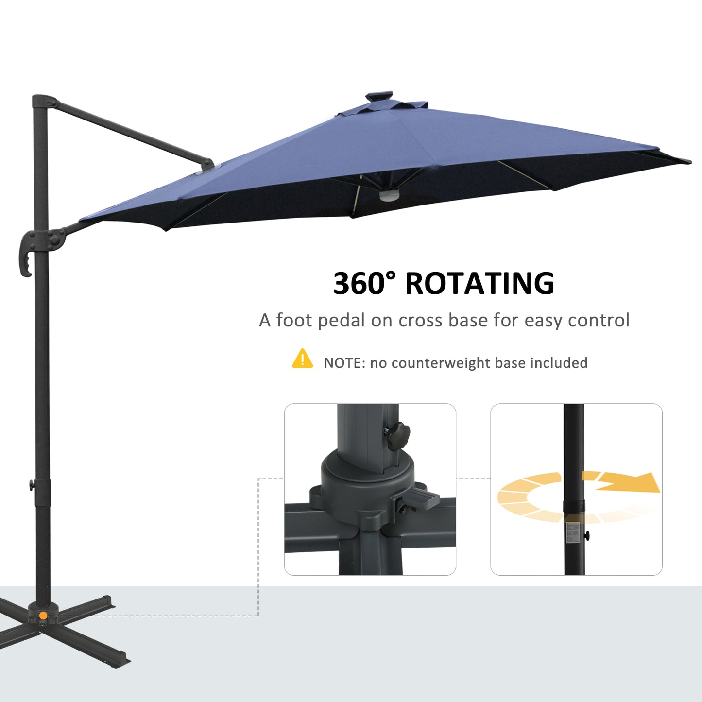 3(m) LED Cantilever Parasol Outdoor Sun Umbrella w/ Base Solar Lights