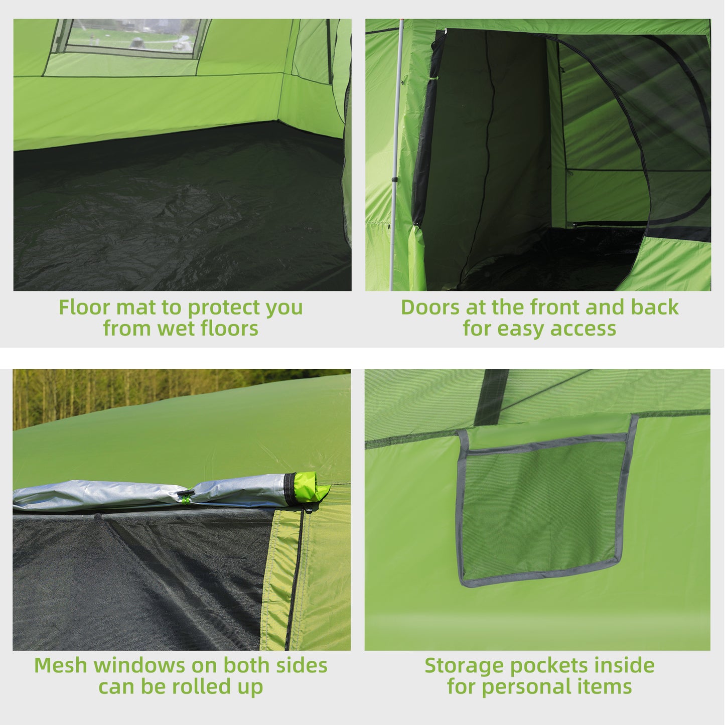 Tunnel Tent Camping Shelter w/ Porch, Two Rooms, Lamp Hook