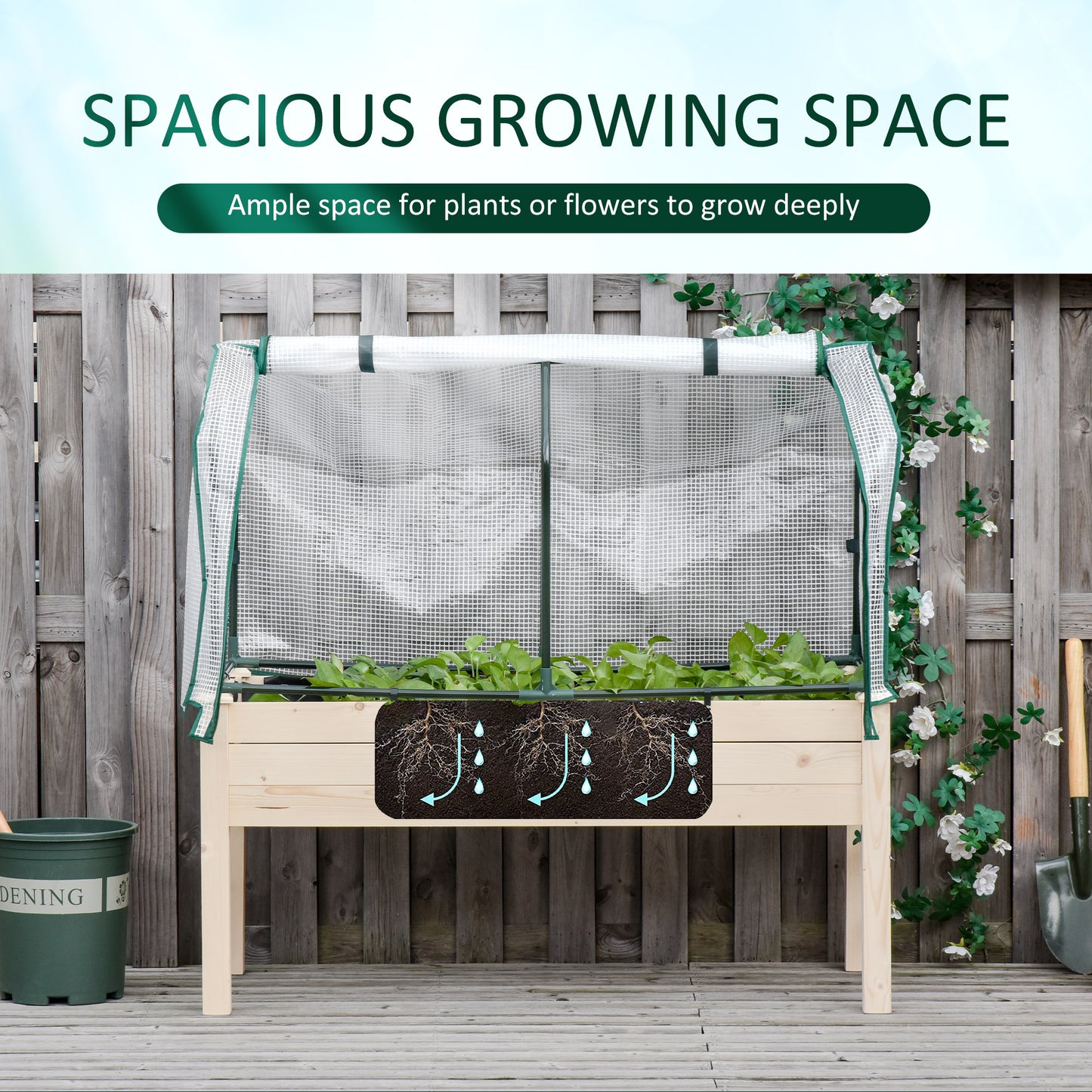 Raised Garden Bed Outdoor Elevated Wood Planter Box w/ PE Cover