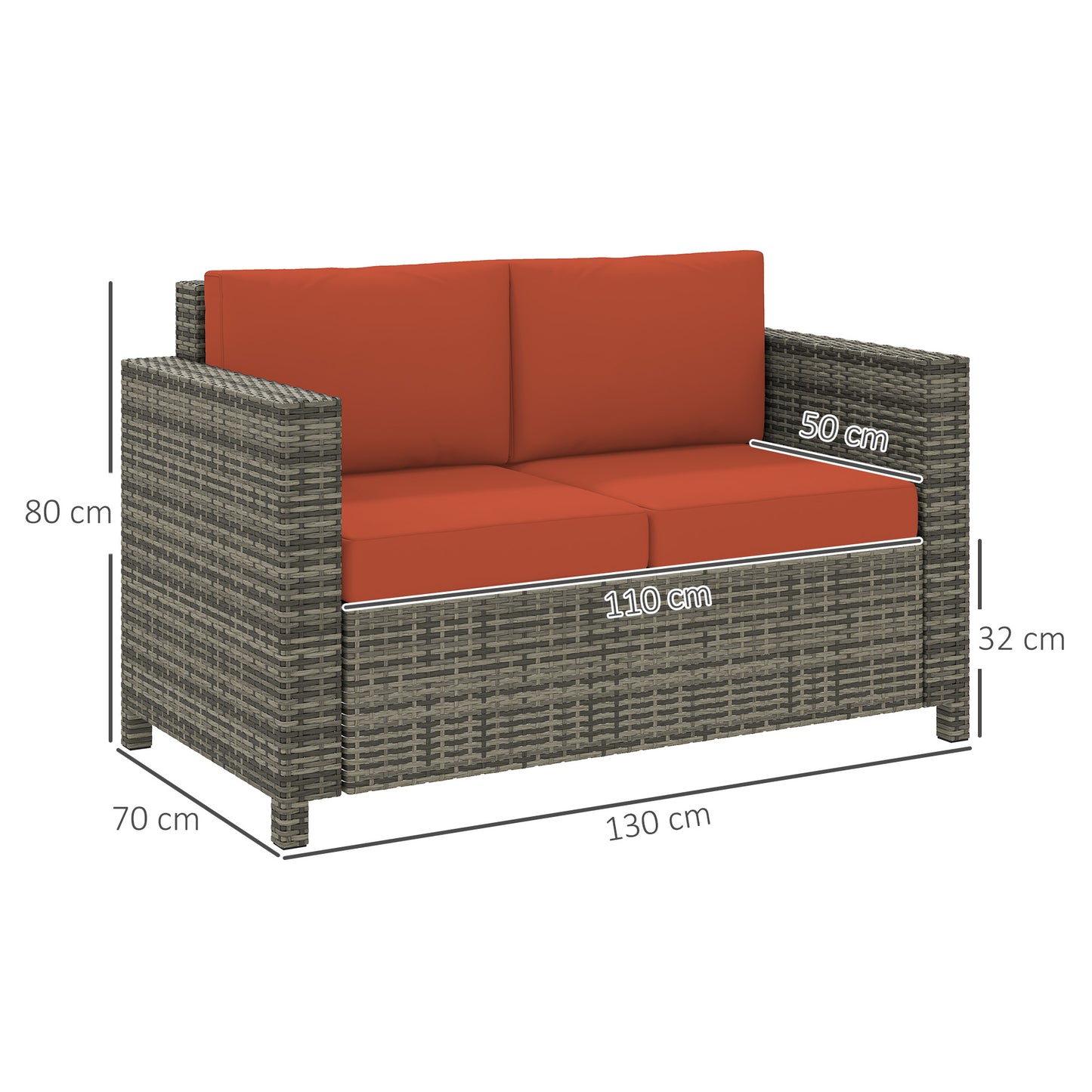 Rattan Sofa, 2 Seater Garden Furniture with Soft Padded Cushion (1)