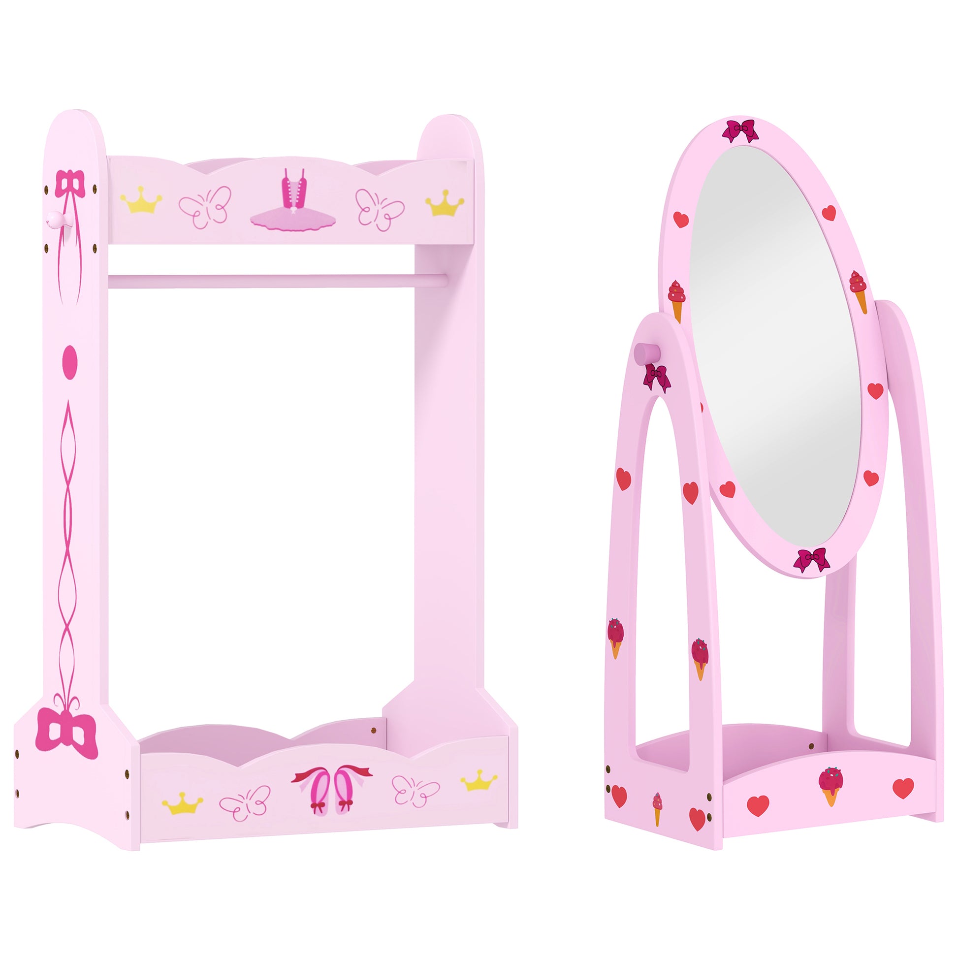 Kids Clothes Rail, Kids Dressing Mirror with 360° Rotating