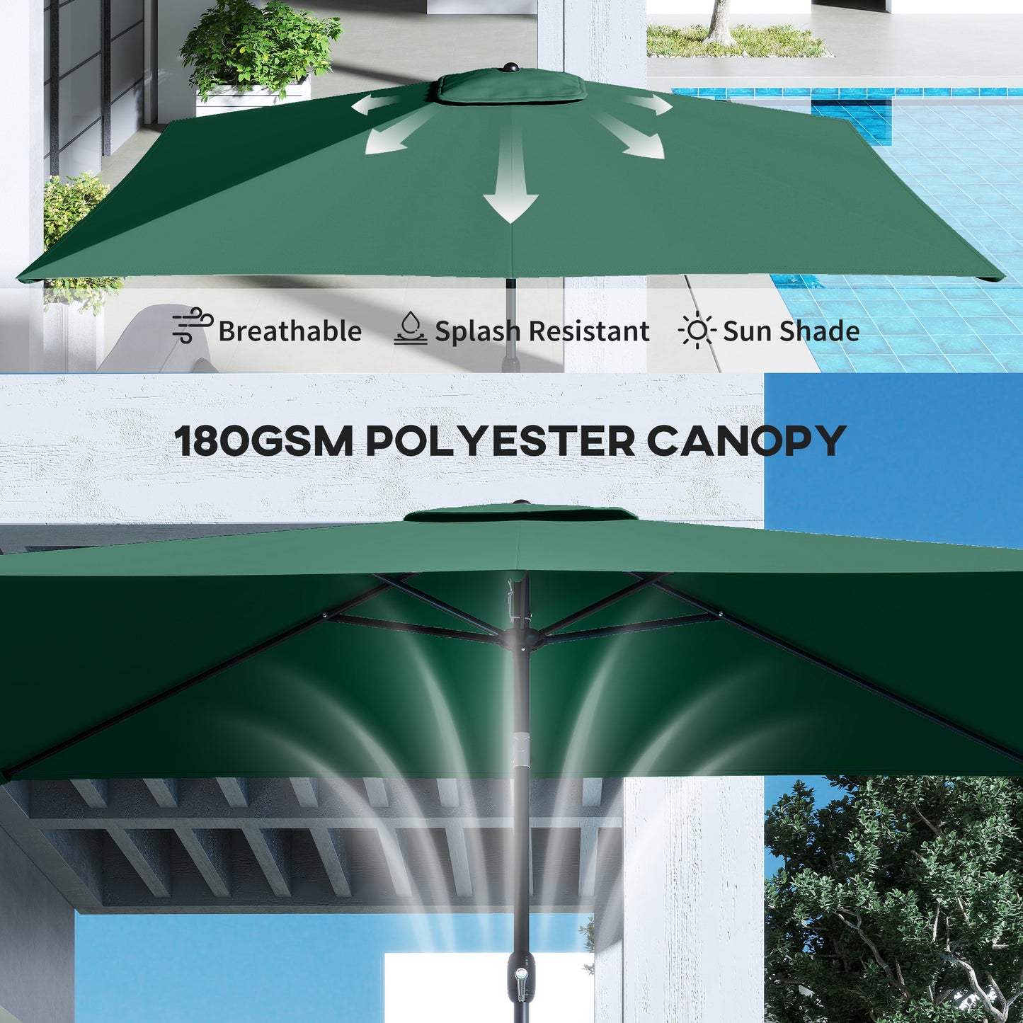 Garden Parasol, Parasol Umbrella with Crank Handle, Tilt Function