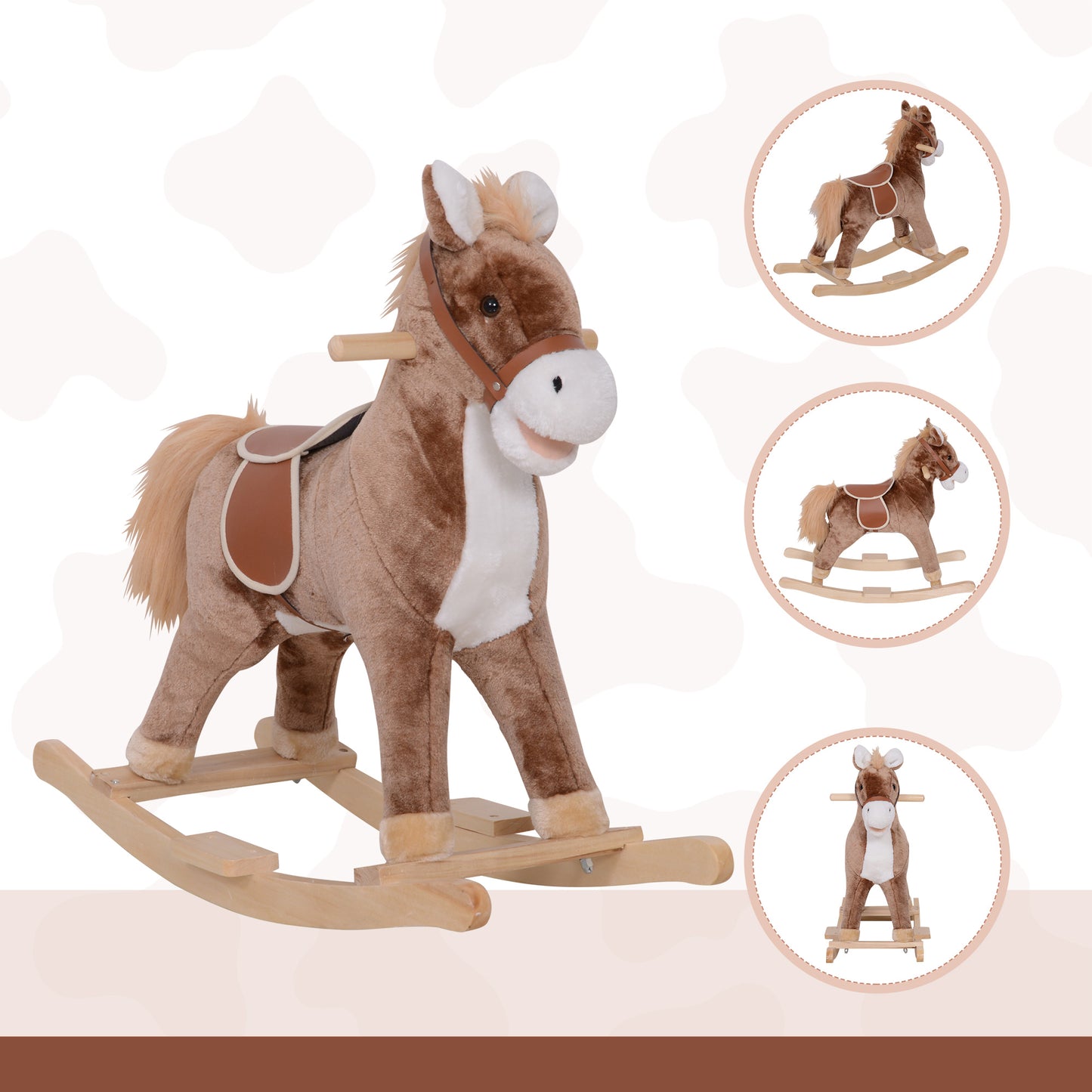 Kids Children Plush Rocking Horse Wooden Base Ride On Toy Rocker